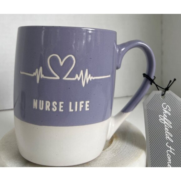 Nurse Life Mug Heart & Heartbeat Purple White Ceramic By Sheffield Home - Picture 2 of 9